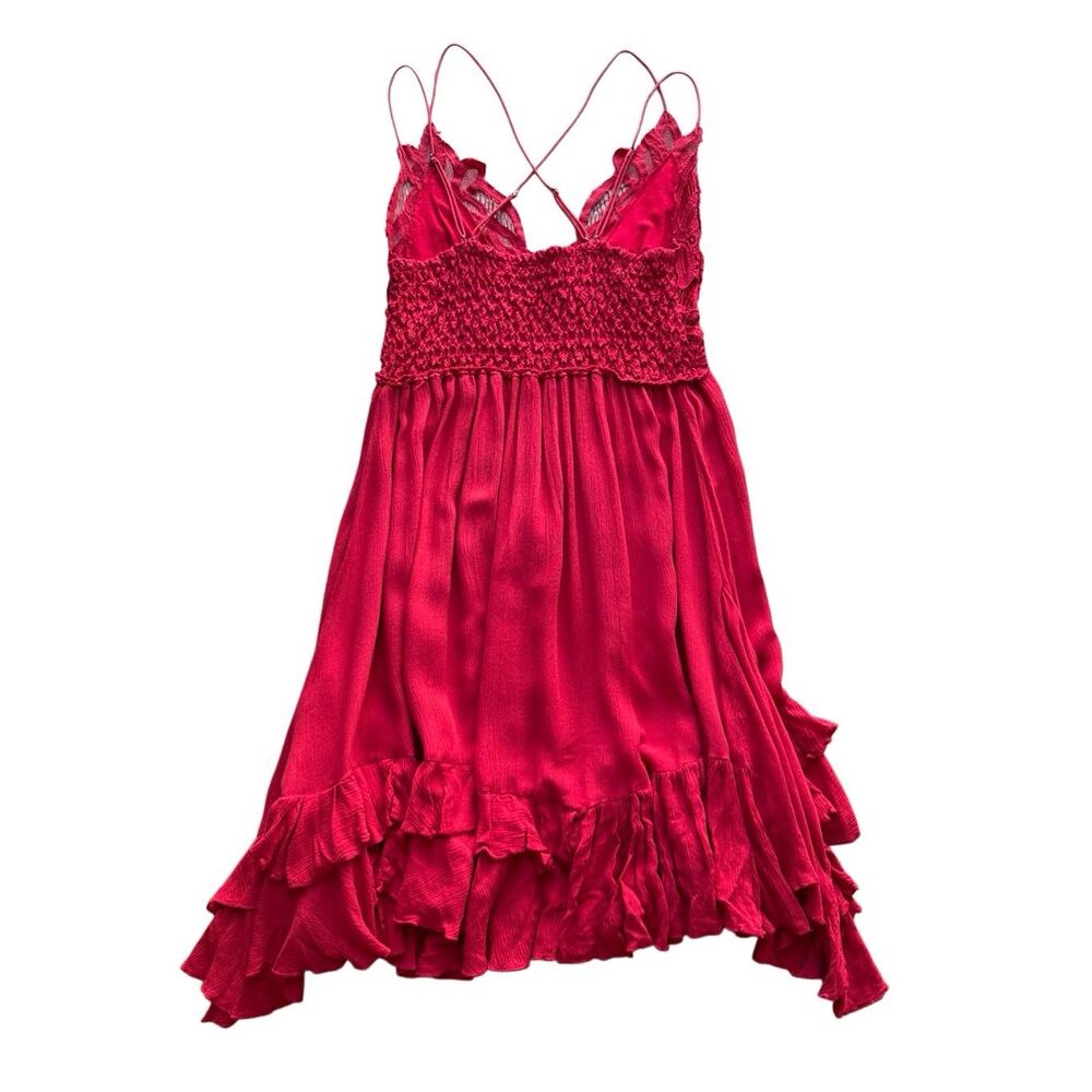 Free People Adella Slip Red Lace Dress Size M - Picture 8 of 13